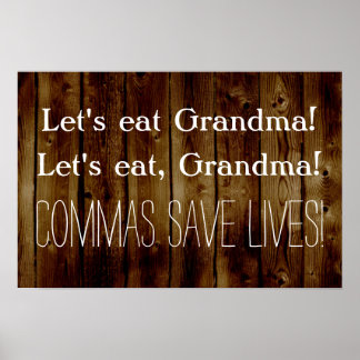 Affiche Mangeons Grandma Funny Anglais Grammar