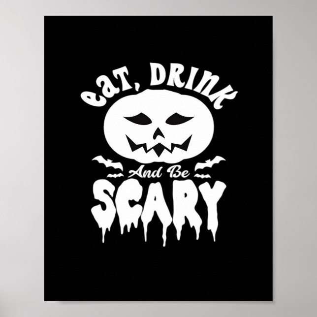 Affiche Manger, boire et être effrayant Halloween Rétro Cl (Devant)