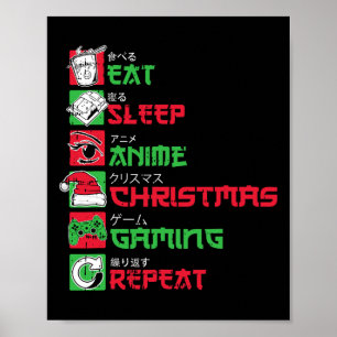 Affiche Manger Dormir Anime Jeux Noël Pyjama X-mas Holi