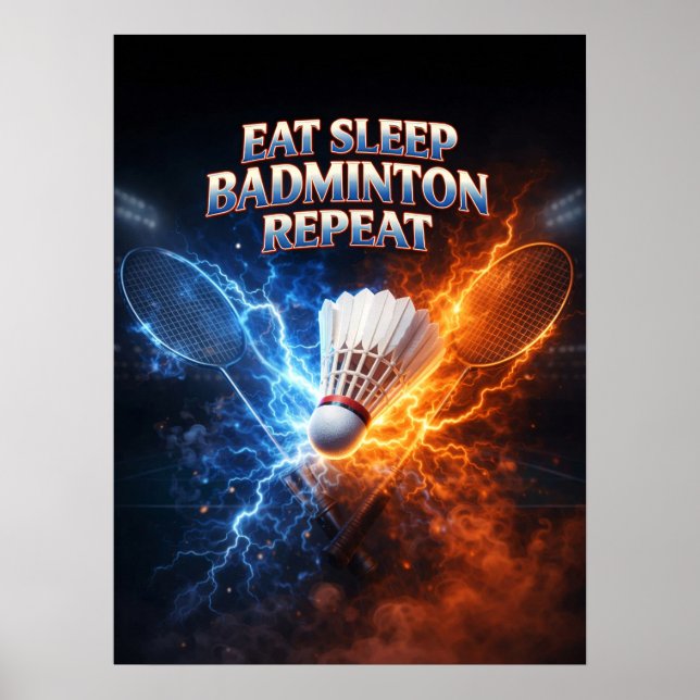 Affiche Manger Dormir Badminton Rétro (Devant)