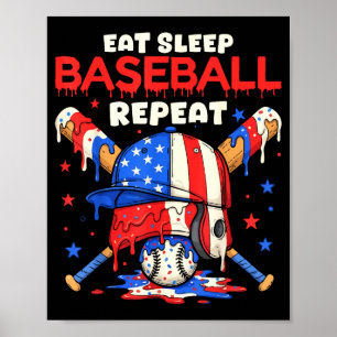 Affiche Manger Dormir Baseball Répéter Drôle Crème Glacée