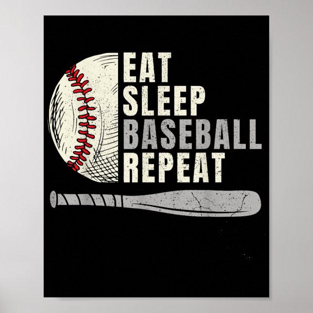 Affiche Manger Dormir Baseball Répéter Drôle Joueur de Bas (Devant)