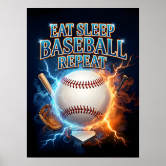 Affiche Manger Dormir Baseball Rétro
