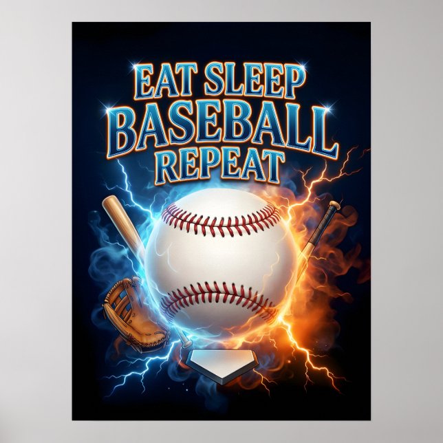 Affiche Manger Dormir Baseball Rétro (Devant)