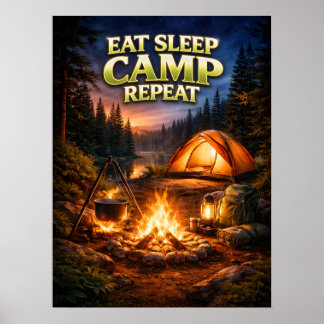 Affiche Manger Dormir Campériser Flamme