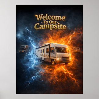 Affiche Manger Dormir Camping-Car Flamme