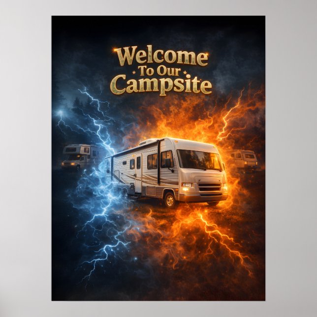 Affiche Manger Dormir Camping-Car Flamme (Devant)