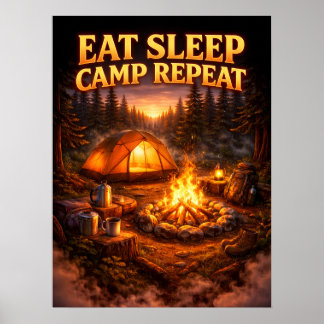 Affiche Manger Dormir Camping Répéter Art
