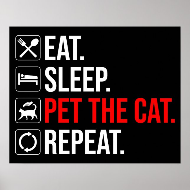 Affiche Manger. Dormir. Caresser le chat. Répéter (Devant)