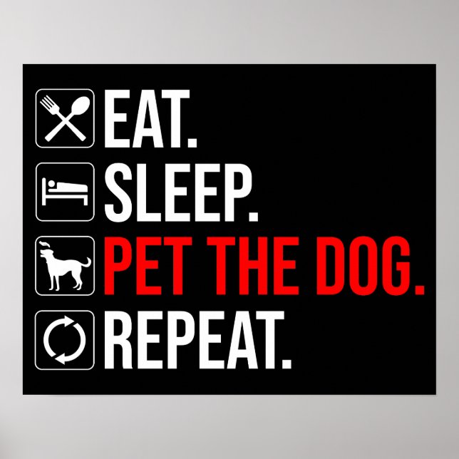Affiche Manger. Dormir. Caresser le chien. Répéter (Devant)