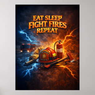 Affiche Manger Dormir Combattre les Incendies Répéter