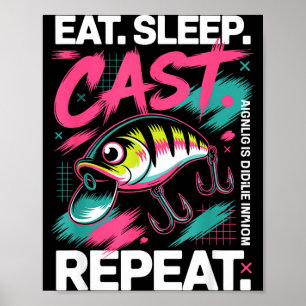 Affiche Manger Dormir Couler Répéter Amoureux de la pêche