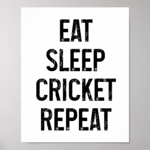 Affiche Manger Dormir Cricket Répéter Drôle Vintage Pla Cr