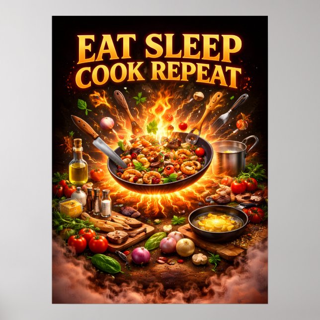 Affiche Manger Dormir Cuisiner Répéter Art (Devant)