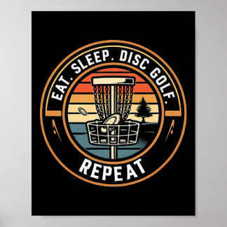 Affiche Manger Dormir Disc Golf Répéter Drôle Rétro Couche