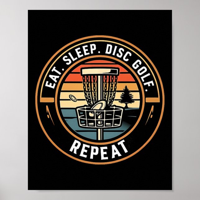 Affiche Manger Dormir Disc Golf Répéter Drôle Rétro Couche (Devant)