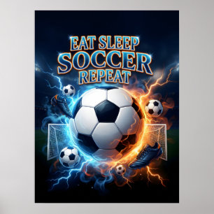 Affiche Manger Dormir Football Répéter Rétro