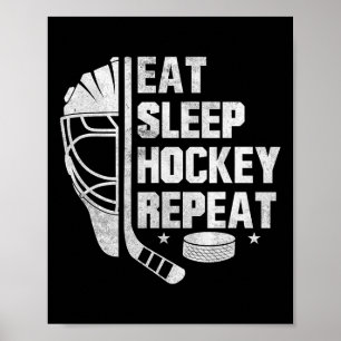 Affiche Manger Dormir Hockey Répéter Casque de Gardien Bât
