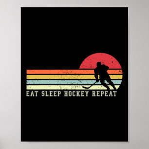 Affiche Manger Dormir Hockey Répéter Vintage Drôle de Hock