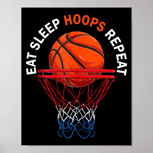 Affiche Manger dormir hoops répéter fan de basket-ball bas (Devant)