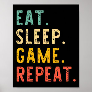 Affiche Manger Dormir Jeu Répéter Video Joueur Jeux Vintag