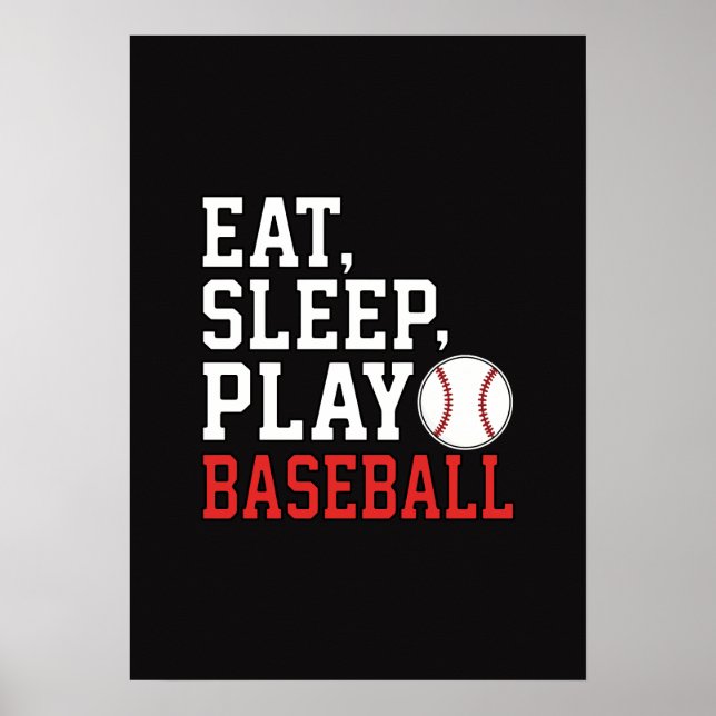 Affiche Manger Dormir Jouer Baseball Citation Drôle de Bas (Devant)