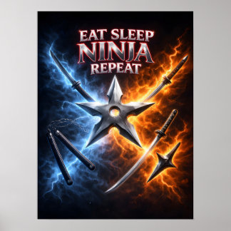 Affiche Manger Dormir Ninja Flamme