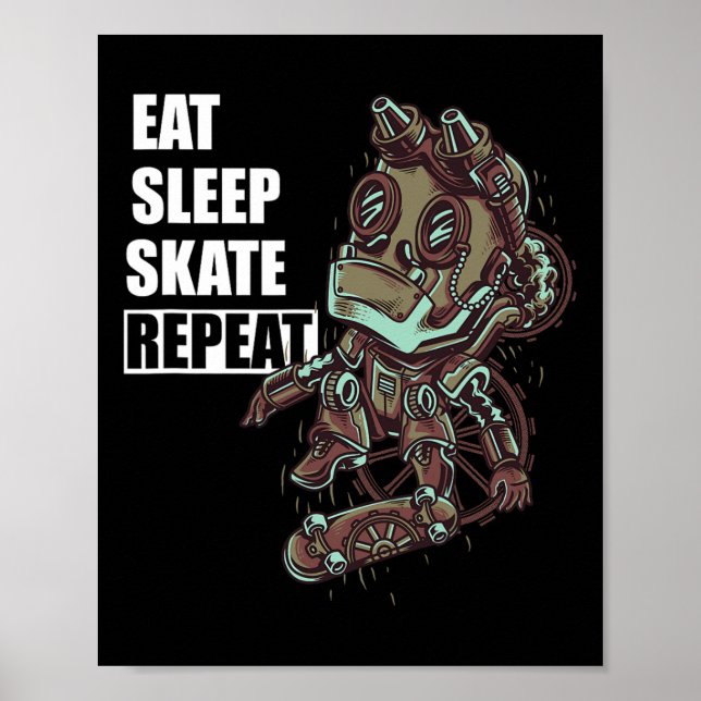 Affiche Manger Dormir Patiner Planche à Roulettes Pour Gar (Devant)