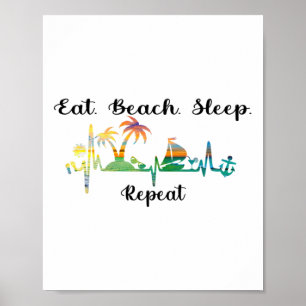 Affiche Manger Dormir Plage Répéter Été Vacances Tropicale