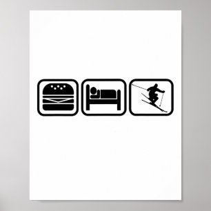 Affiche Manger, Dormir, Skier Et Répéter J'adore Skier Tou