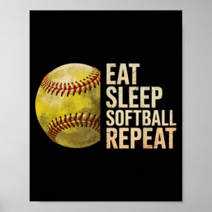Affiche Manger Dormir Softball Répéter Drôle Joueur de Sof