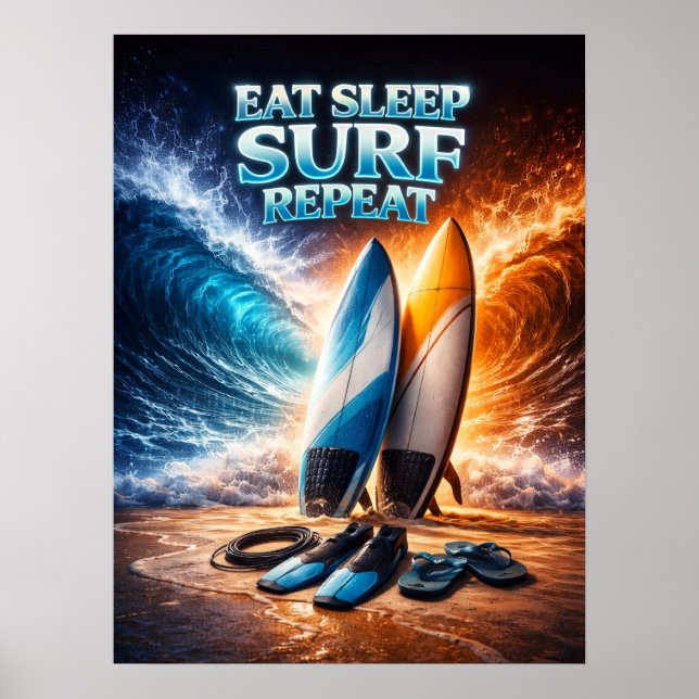 Affiche Manger Dormir Surf Rétro (Devant)