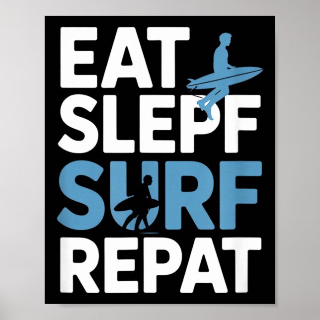 Affiche Manger Dormir Surfer Répéter Citation Drôle Surfeu (Devant)