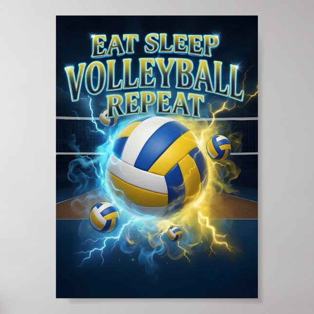 Affiche Manger Dormir Volleyball Rétro (Devant)