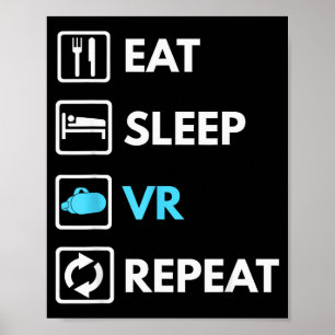 Affiche Manger Dormir Vr Répéter Drôle Vr Gamer Garçon Vr