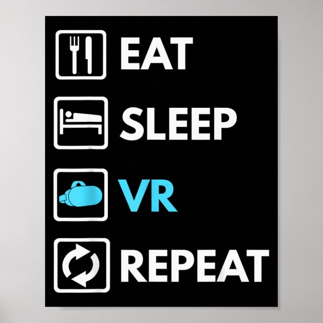 Affiche Manger Dormir Vr Répéter Drôle Vr Gamer Garçon Vr  (Devant)