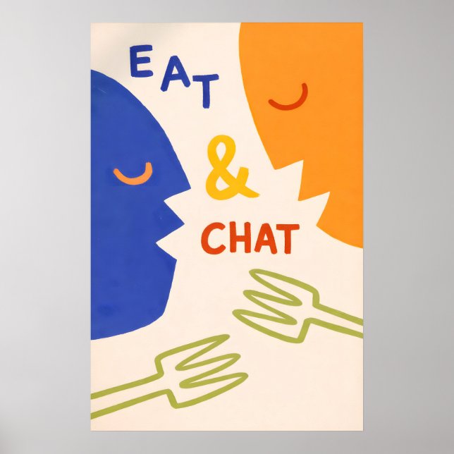 Affiche Manger et Bavarder, Mur de Cuisine Moderne (Devant)