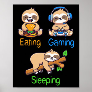 Affiche Manger Jeux Dormir Joueur Paresseux Hommes Enfants