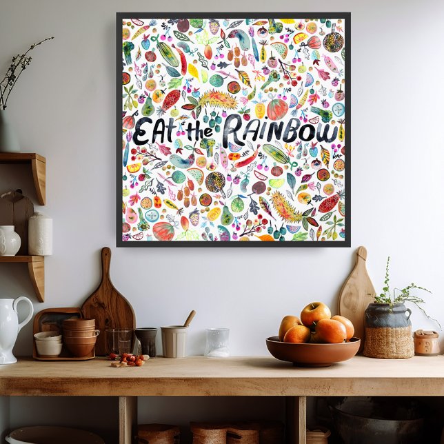Affiche MANGER LES fruits colorés RAINBOW légume aquarelle (EAT THE RAINBOW colorful fruits veggies watercolor Poster
)