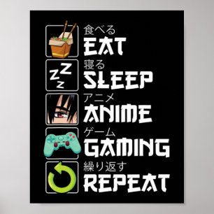 Affiche Manger Sleep Anime Jeu Répétition Kawaii Otaku Ani