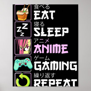 Affiche Manger Sleep Anime Jeu Répétition Kawaii Otaku Ani