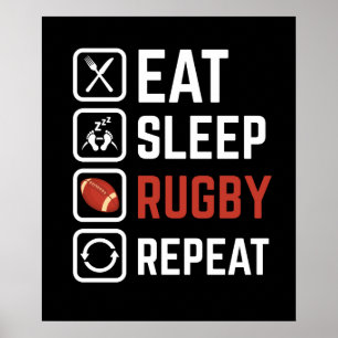 Affiche Manger Sleep Rugby Répéter Sport Cadeau