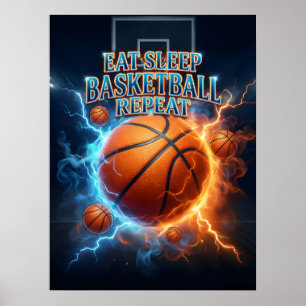 Affiche Manger Sommeil Basket-ball Feu