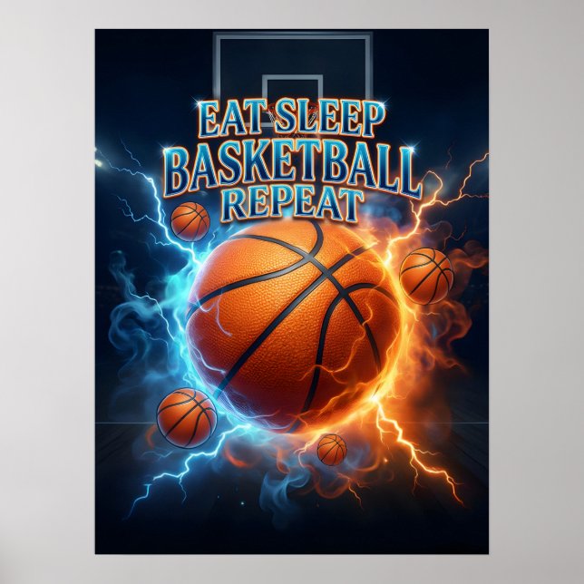 Affiche Manger Sommeil Basket-ball Feu (Devant)