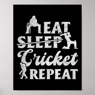 Affiche Manger Sommeil Cricket Répéter - Joueur de cricket