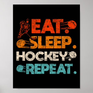 Affiche Manger Sommeil Hockey Répéter Patinoire Bâton But