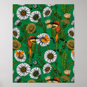 Affiche Mangeurs d'abeilles sur une prairie printanière