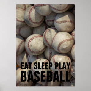 Affiche Mangez le sommeil Jouer noir et blanc Baseball Mot