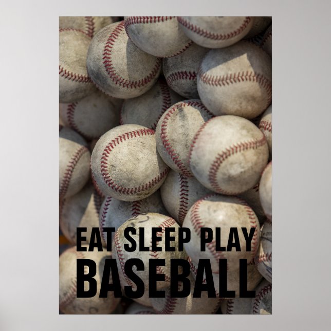 Affiche Mangez le sommeil Jouer noir et blanc Baseball Mot (Devant)