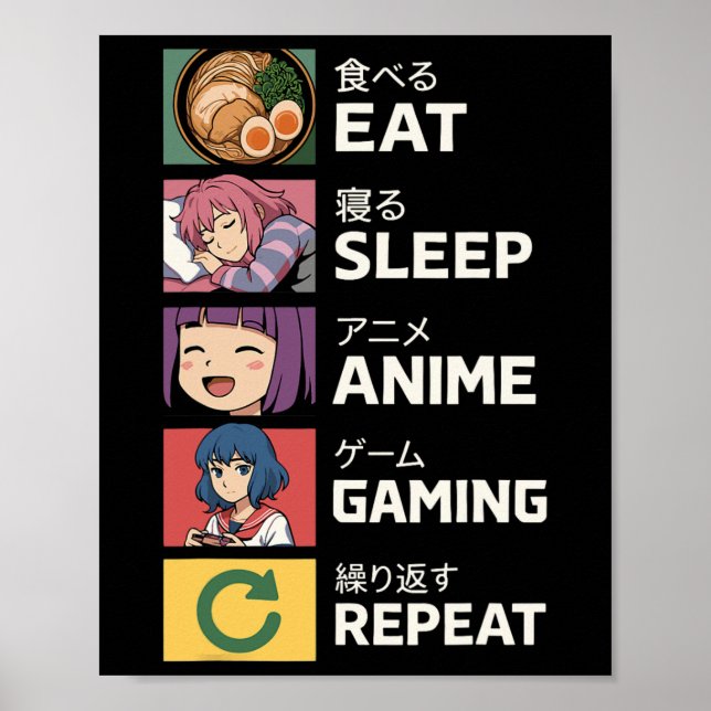 Affiche Mangez Sleep Anime Jeu Répéter (Devant)